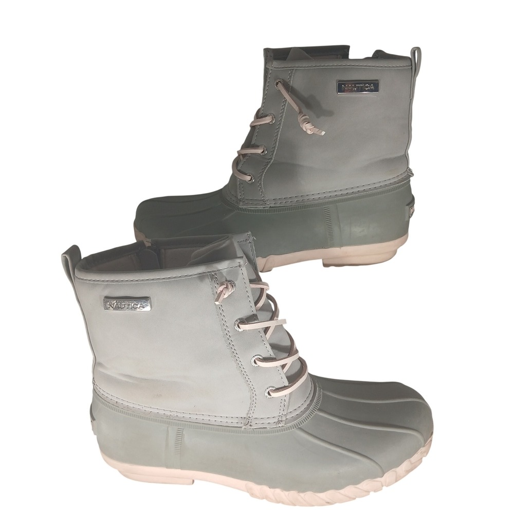 Nautica Girls Duck Boots Waterproof Winter Snow‎ Lace Up Pink Trim Size 5